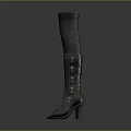 Black Knee High Boots With Metallic Buckles And High Heels Fashion Style