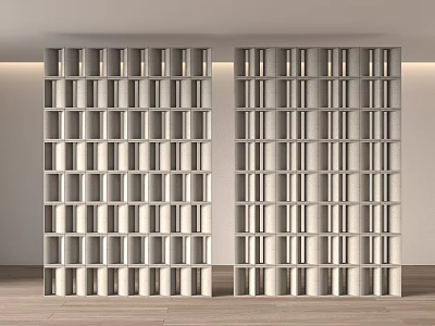 Modern Interior Room Divider With Double Panel Grid Design And Wooden Floor 3d model