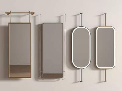 Modern Wall Mounted Mirrors with Various Shapes and Metal Frames for Home Decor 3d model