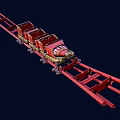 Thrilling Red Roller Coaster Amusement Park Ride With Multiple Cars On Track