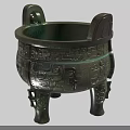 Ancient Bronze Vessel With Intricate Patterns Three Legs And Two Handles