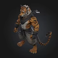 Tiger Humanoid Warrior 3D Fantasy Character With Muscular Body Ninja Outfit And Standing Pose