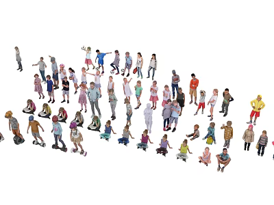 Group of People in Various Poses and Actions with Different Clothing and Postures 3d model