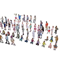 Group of People in Various Poses and Actions with Different Clothing and Postures