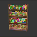 Wooden Multi Tiered Bread Rack with Shelves Displaying Various Baked Goods