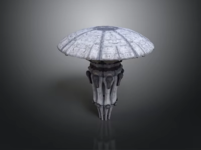 Gray Decorative Sculpture With Umbrella Shaped Top Textured Surface And Stone Base 3d model