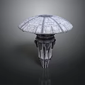 Gray Decorative Sculpture With Umbrella Shaped Top Textured Surface And Stone Base