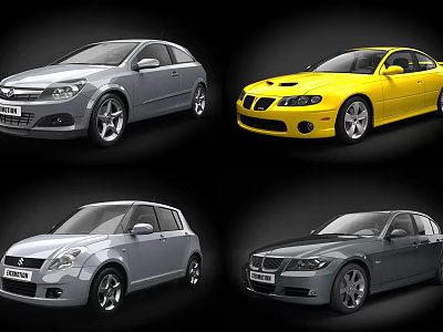 Different Colored Cars Including Silver Yellow And Gray Models On Black Background 3d model