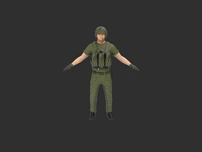 Game Movie Character In Camouflage Uniform With Helmet And Tactical Vest Arms Outstretched 3d model