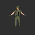 Game Movie Character In Camouflage Uniform With Helmet And Tactical Vest Arms Outstretched