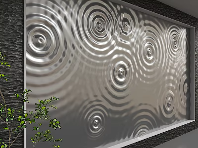 Silver Rippled Background Wall for Modern Interior Decoration with Green Plants 3d model