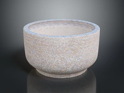 Round Stone Bowl With Textured Beige Surface And Blue Speckles Decorative Functional Container 3d model