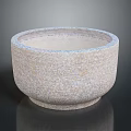 Round Stone Bowl With Textured Beige Surface And Blue Speckles Decorative Functional Container