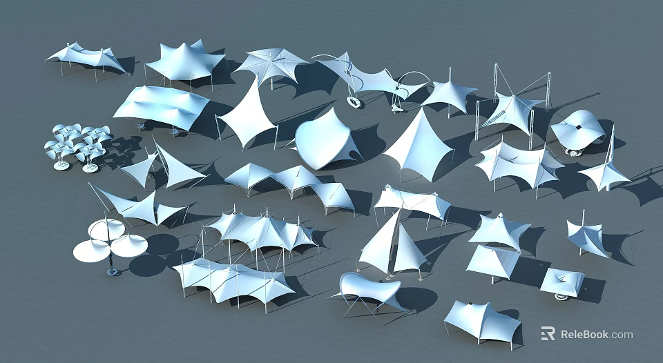 Innovative Tensile Membrane Architectural Structures With Various Canopy Designs And Shapes 3d model 