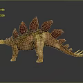 Realistic Stegosaurus Dinosaur With Red Plates Green Moss Gray Background And Reflective Ground