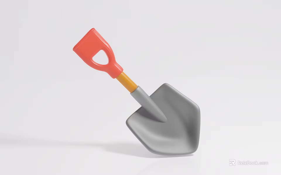 Agricultural Shovel Equipment With Red Handle Orange Shaft And Gray Blade For Farming Tasks 3d model 