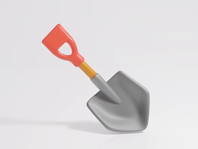 Agricultural Shovel Equipment With Red Handle Orange Shaft And Gray Blade For Farming Tasks 3d model