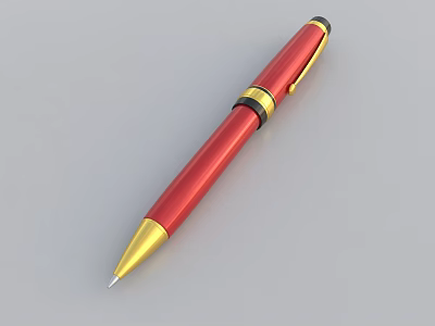 Sleek Red Metal Pen With Gold Accents On Clip And Tip Design 3d model