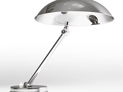 Sleek Silver Metallic Desk Lamp With Adjustable Arm And Round Lampshade 3d model