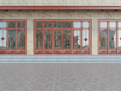 Elegant Copper Entrance Doors With Glass Panels And Marble Wall Decorative Design 3d model