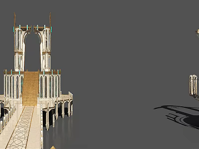 Elegant Stone Archway with Towered Structures Decorative Details and Grand Staircase 3d model