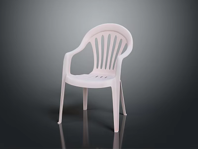 Simple White Plastic Chair With Armrests And Slatted Back Design 3d model