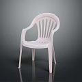 Simple White Plastic Chair With Armrests And Slatted Back Design 3d model