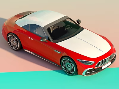 Red And White Two Tone Convertible Sports Car With Sleek Aerodynamic Design And Alloy Wheels 3d model