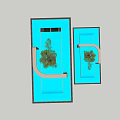 Dual Water Fountains With Metal Frames Small Trees And Flowing Water On Stone Pavement
