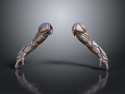 Silver Mechanical Arms Of Mechanical Character With Intricate Textures Metallic Structure And Reflective Effect 3d model