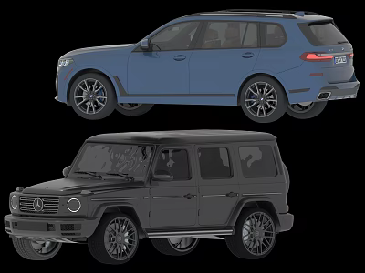 Blue SUV And Black Off Road Vehicle Side By Side Modern Design 3d model