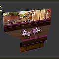 Two Origami Cranes Perched on Wooden Shelf by Window with Outdoor Plants Background