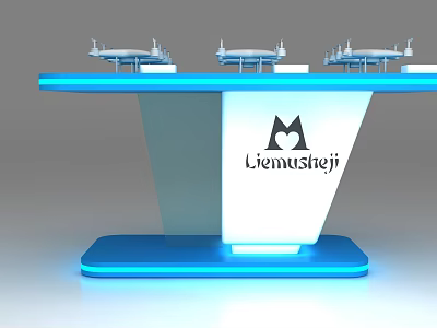 Modern Blue Display Shelf with Lienmusiteji Logo Illuminated Design and Top Stands 3d model
