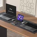 Modern Workspace With Two Laptops iPad Mouse And Mobile Phone On Wooden Desk