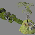 Traditional Japanese Garden Landscape With Green Grass Rocks Stone Lantern Ferns And White Flowers