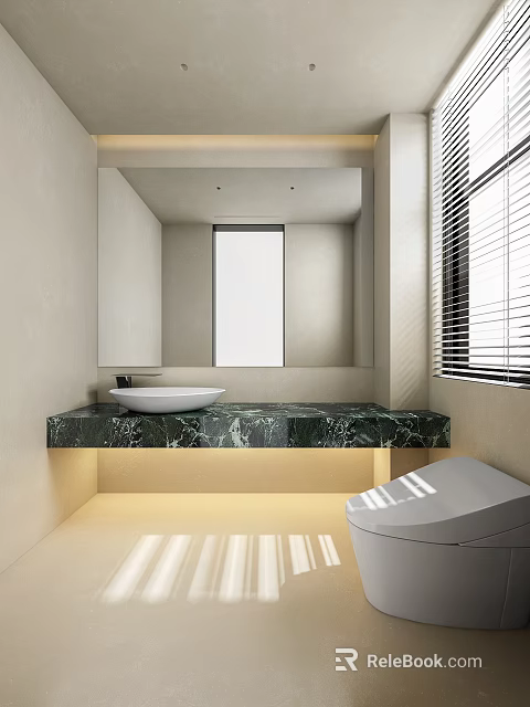 Modern Bathroom Interior Design With Large Mirror Marble Countertop Sink And Natural Light 3d model 