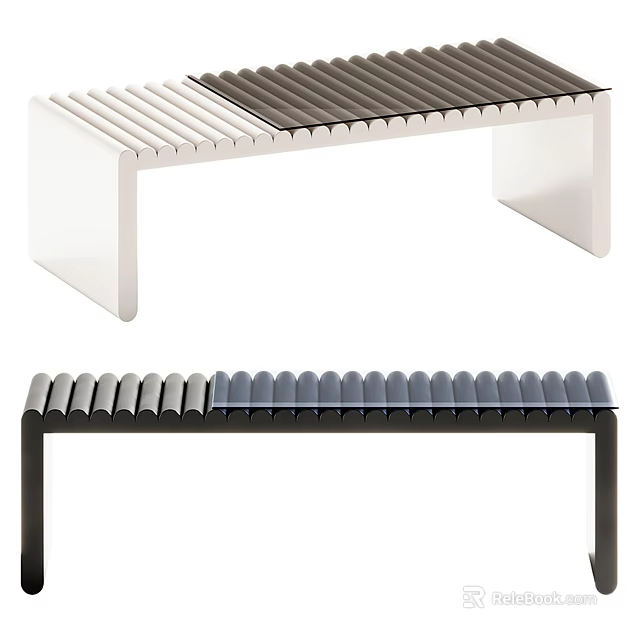 Modern Coffee Table With Striped Top And Contrasting White Black Frame Design 3d model 