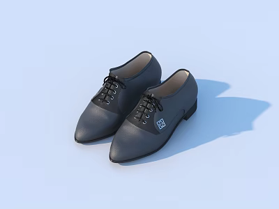 Black Leather Lace Up Formal Shoes With Pointed Toe And Shiny Upper 3d model