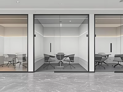 Modern Public Office Space Interior With Glass Partitions Meeting Tables And Chairs 3d model