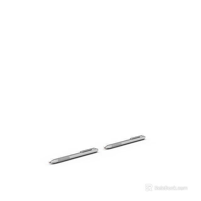 Two Silver Metal Pens With Sleek Design For Office Writing Use 3d model