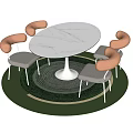 White Oval Table and Chair Set with Orange Backrests Gray Seats on Green Spiral Rug