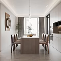 Modern Open Concept Dining Area Interior With Kitchen Island Pendant Lights And Marble Table 3d model