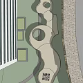 Curved Landscape Bridge With Stone Pavement And Gray Deck Above Building Structure