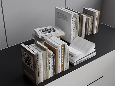 Modern Books Magazines Display With Stacked Open Copies And Various Designs 3d model