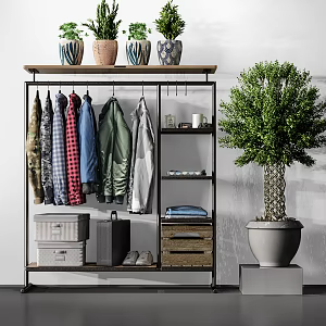 industrial LOFT hanger wardrobe hanger decorations plant 3d model
