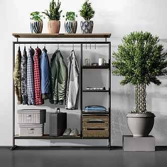 industrial LOFT hanger wardrobe hanger decorations plant 3d model