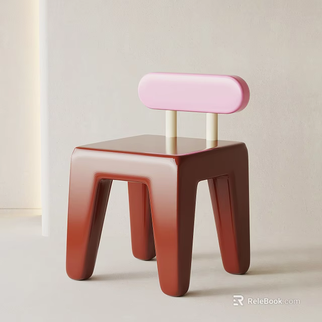 Modern Kids Chair With Red Body Pink Backrest And White Supports 3d model 