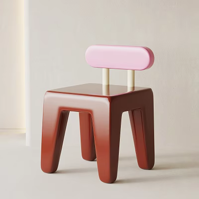 Modern Kids Chair With Red Body Pink Backrest And White Supports 3d model