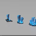 Three Blue Glowing Crystal Formations With Gray Rocks On Black Reflective Surface 3d model