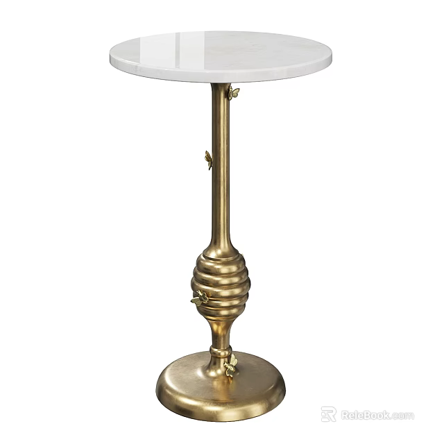 Elegant Round Side Table With White Marble Top And Gold Metal Decorative Base 3d model 